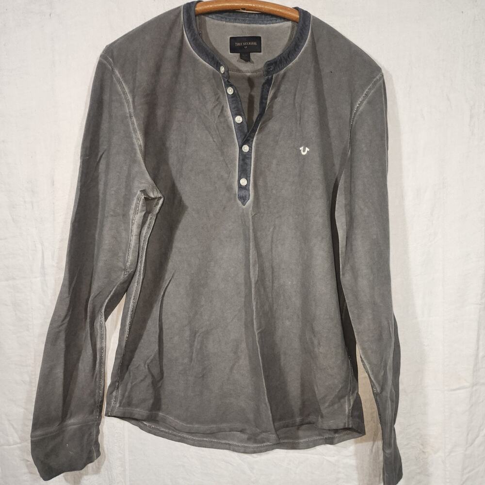 TRUE RELIGION sz M henley button long sleeve casual shirt